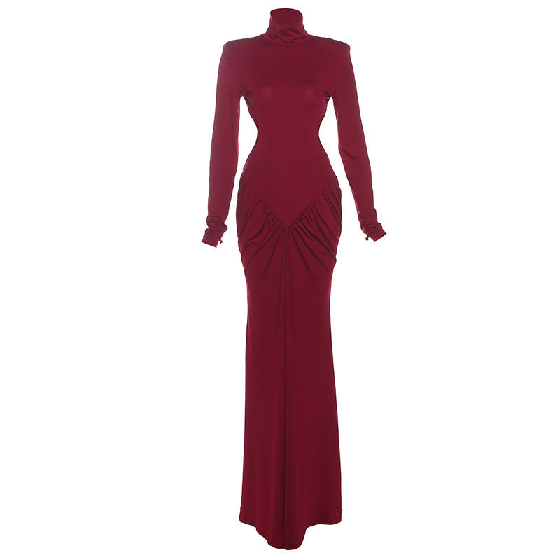 Elegant High Neck Bodycon Long Dress With Backless Design