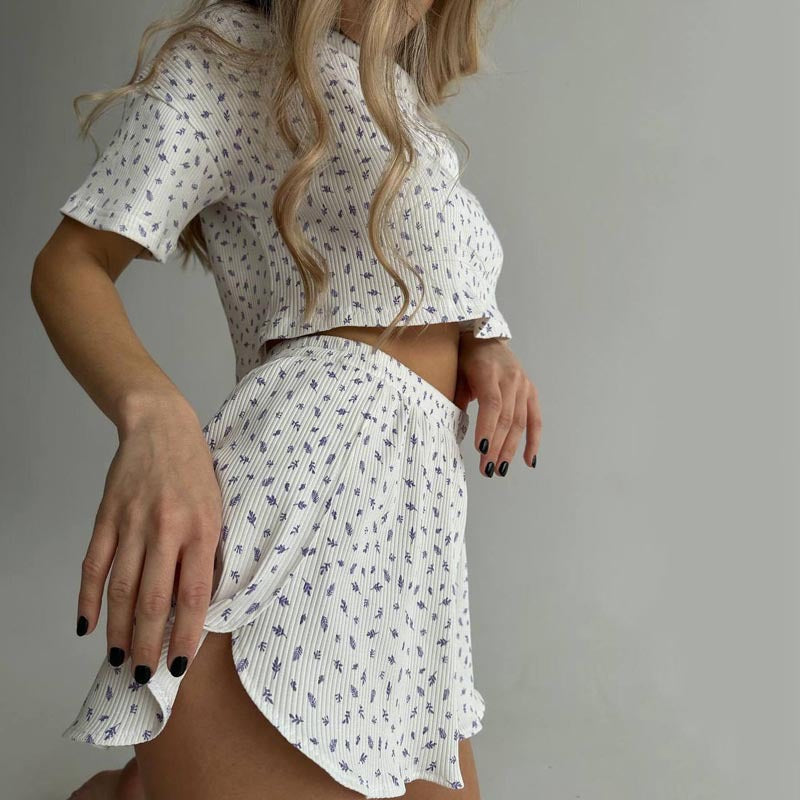 Floral Round Neck Top Shorts Loungewear Set