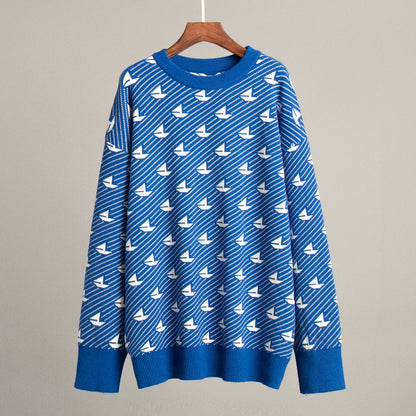 Casual Geometric Knit Sweater Comfortable All-Season Pullover