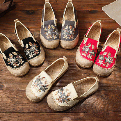 New Cloth Shoes Women'S Hand Wrapped Hemp Edge Pvc Soft Sole Overshoes Ethnic Style Shallow Mouth Embroidered Shoes