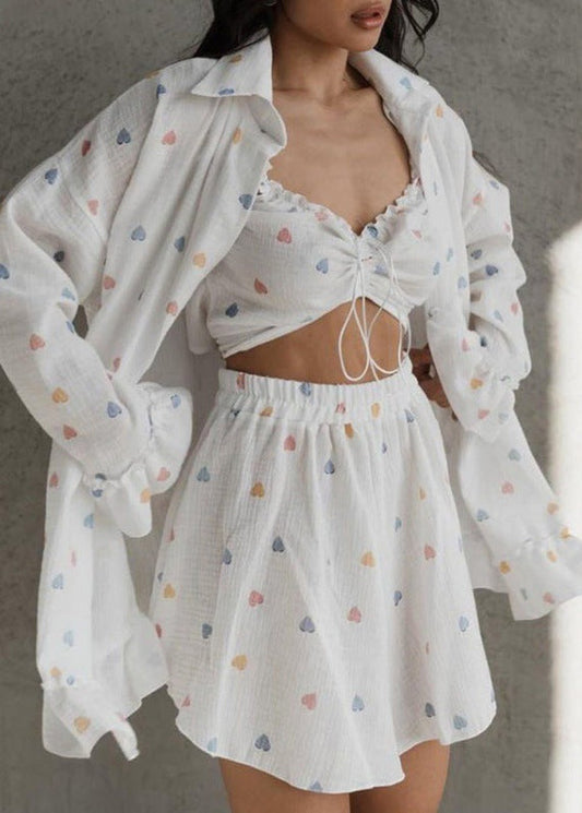 Heart Print Lounge Set Lightweight Fabric