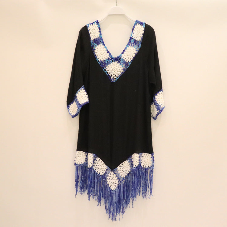 Hand Crochet Fringed Lace Outdoor Hollow Hand-Woven Beach Sunscreen Bohemian Beach Skirt Women