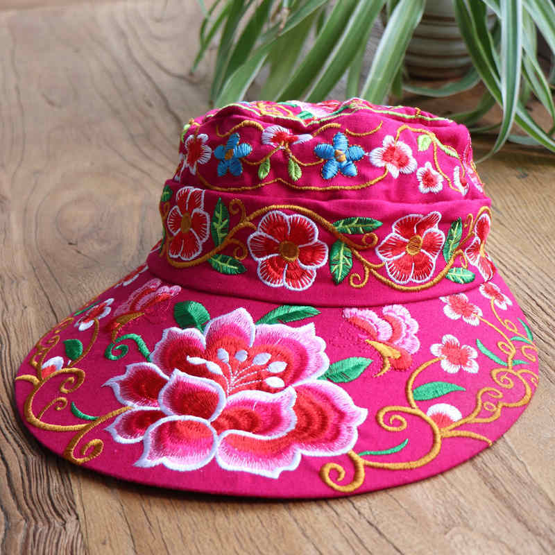 Versatile Ethnic Style Hat, Cotton And Hemp Embroidered Big Eave Hat, Embroidered Hat, Detachable Top, Dual Use Hat