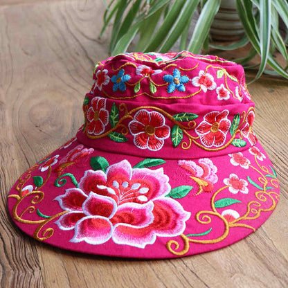 Versatile Ethnic Style Hat, Cotton And Hemp Embroidered Big Eave Hat, Embroidered Hat, Detachable Top, Dual Use Hat
