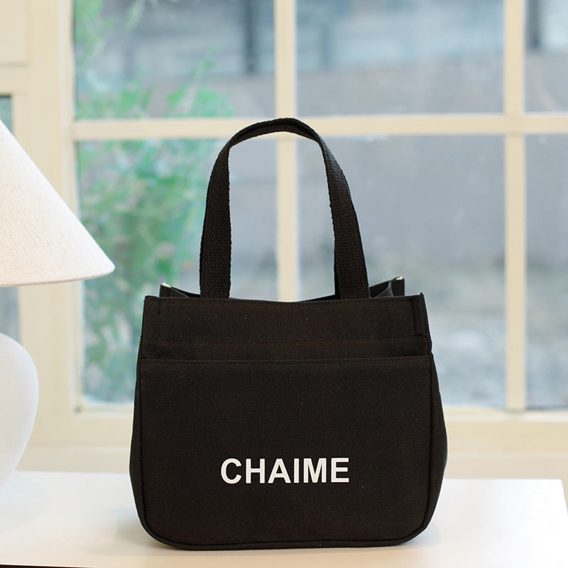 Stylish Canvas Tote Bag Double Zipper Large Capacity Work Lunch Bag