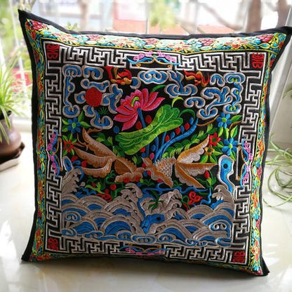 Ethnic Style Flower Embroidered Pillow Cover Cushion Cover