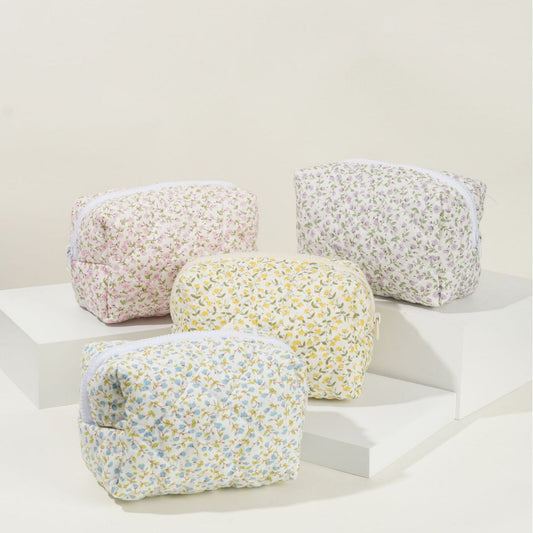 Floral Quilted Large Capacity Cotton Make Up Bag