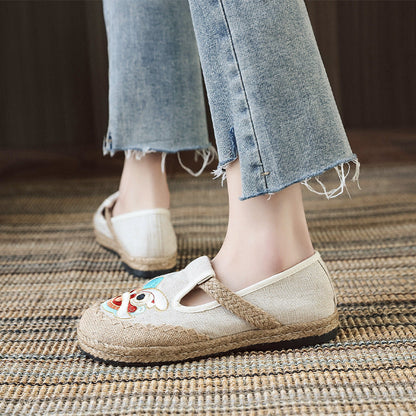 Embroidered Shoes Linen Shoes, Shallow Single Shoes, Craft Sewing Thread Tiger Head Lion Shoes