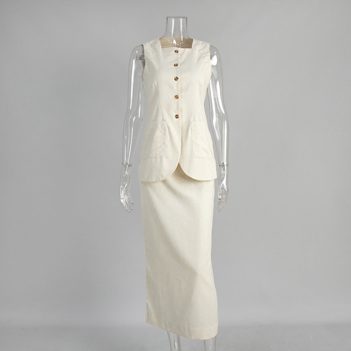 Casual Sleeveless Vest and High-Waisted Skirt Set