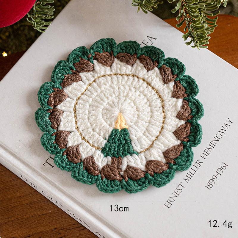 Handmade Holiday Table Decor Knitted Christmas Coaster
