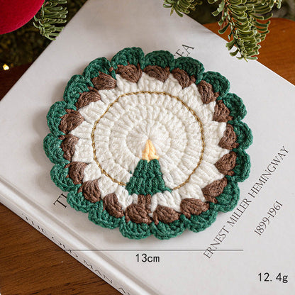 Handmade Holiday Table Decor Knitted Christmas Coaster