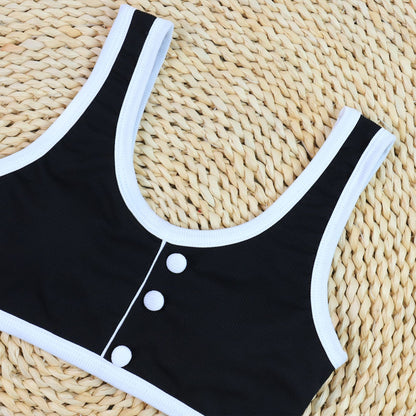 Color Block Button Down Bikini Sexy Swimwear
