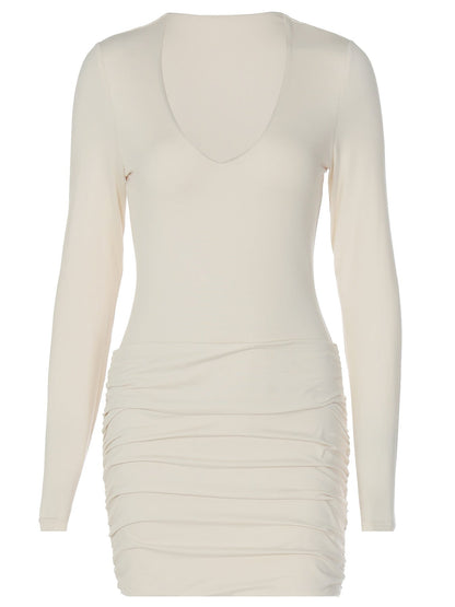 Solid Color Bodycon Dress With Ruching