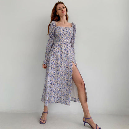 Bohemian Idyllic Little Floral Long Sleeve Split Dress Youth Sweet Little Daisy Print