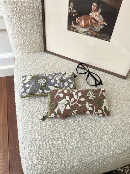 Embroidered Floral Makeup Bag Lightweight Storage Pouch