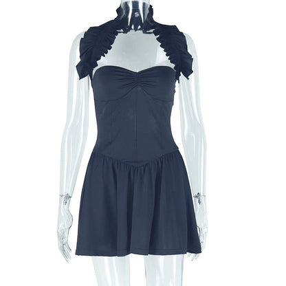 Solid Color Slim Fit Backless Pleated A-Line Dress