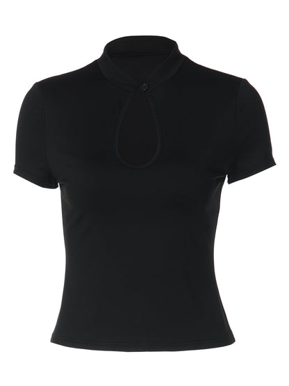 Fashionable Sexy Hollow Button Top Casual Short Sleeve Blouse