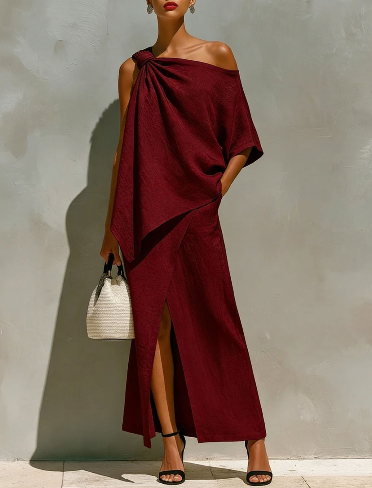 Asymmetric Knot Linen Two-Piece White Set