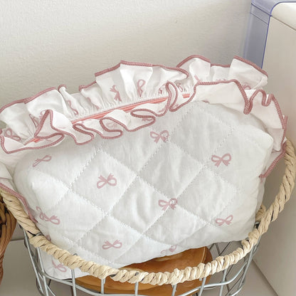 Butterfly Bow Makeup Bag Cute Portable Ruffled Clutch