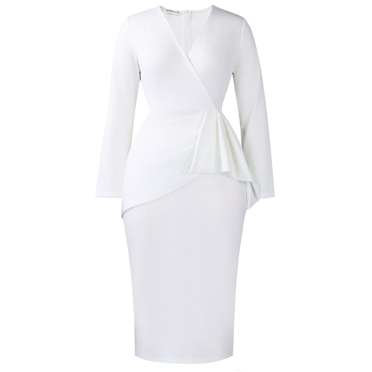 V-Neck Long Sleeve Bodycon Dress Solid Color Elegant Office Dress