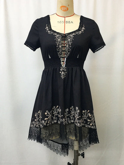Vintage Floral Print Irregular Hem Short Dress