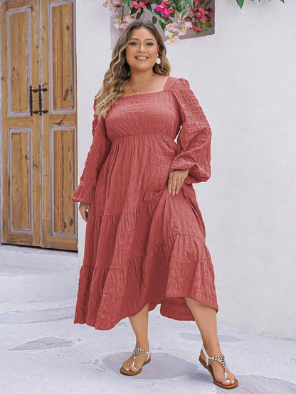 Plus Size Casual Solid Color Long Sleeve Dress