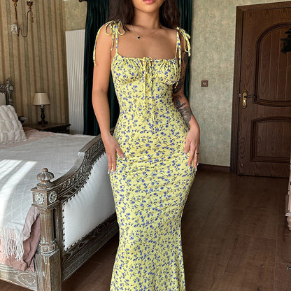 Floral Print Maxi Dress Adjustable Strap Elegant Casual Dress