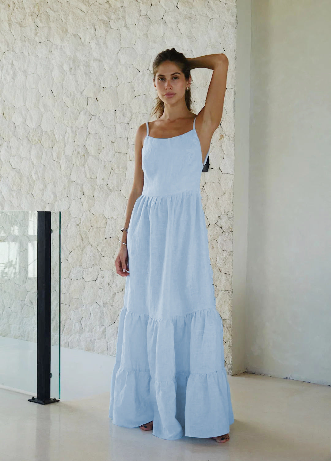 Strappy Back Maxi Dress Elegant Cotton Cake Dress