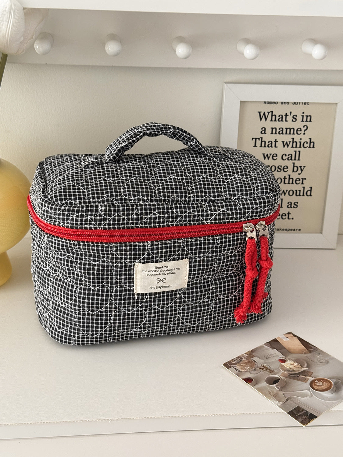 Heart Quilted Cosmetic Bag Stylish Portable Storage