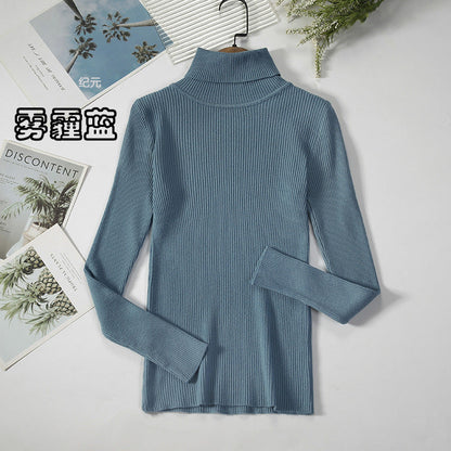 Long Sleeve High Neck Solid Color Sweater Comfortable Casual Wear