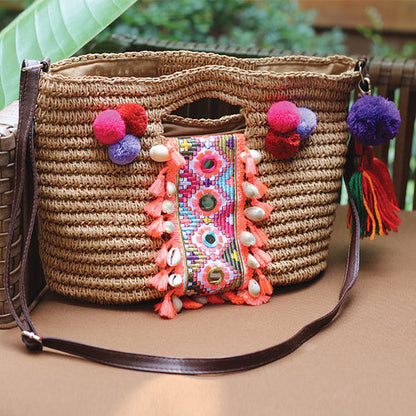 Summer Straw Bag Woven Tassel Fresh Travel Beach Holiday Portable Shoulder Messenger Bag