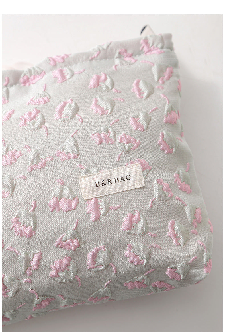 Simple Floral Jacquard Sweet Cosmetic Bag
