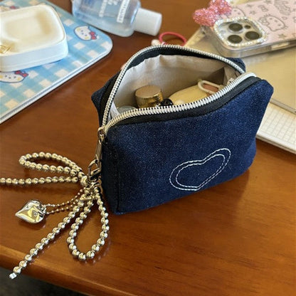 Denim Heart Embroidered Mini Coin Purse Wallets