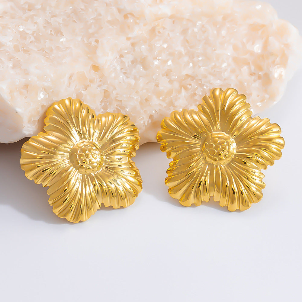 Floral Stainless Steel Stud Earrings Elegant Silver