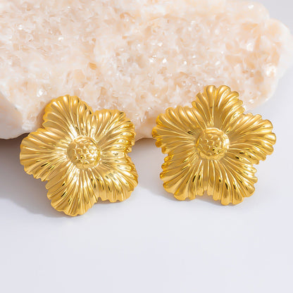 Floral Stainless Steel Stud Earrings Elegant Silver