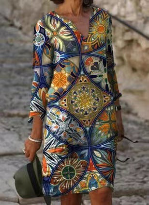 Vintage Style Loose A-Line Print Dress