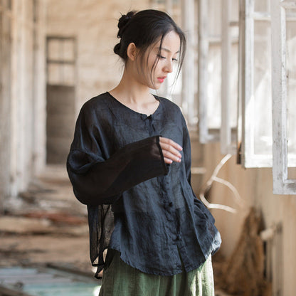 Spring And Summer Cotton And Linen Women'S Clothing, New Artistic Buttoned Women'S Shirts, Thin Cardigan
