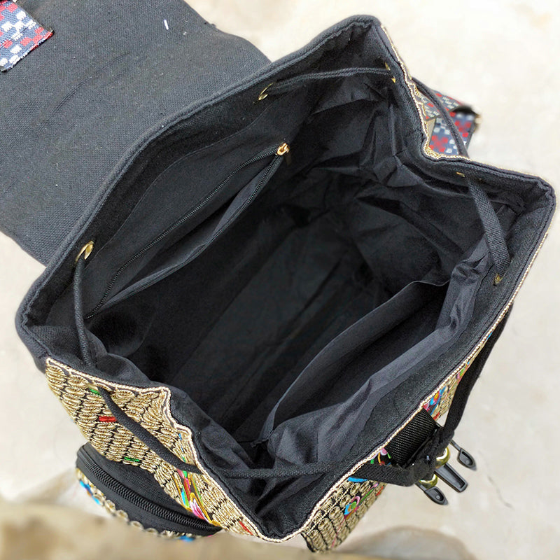New Embroidery Bag Ethnic Style Bag Women'S Large Capacity Canvas Backpack Travel Bag Fabric Art