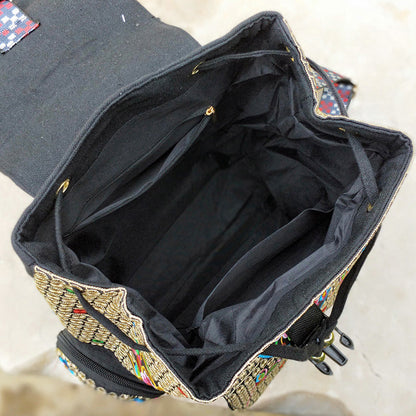 New Embroidery Bag Ethnic Style Bag Women'S Large Capacity Canvas Backpack Travel Bag Fabric Art