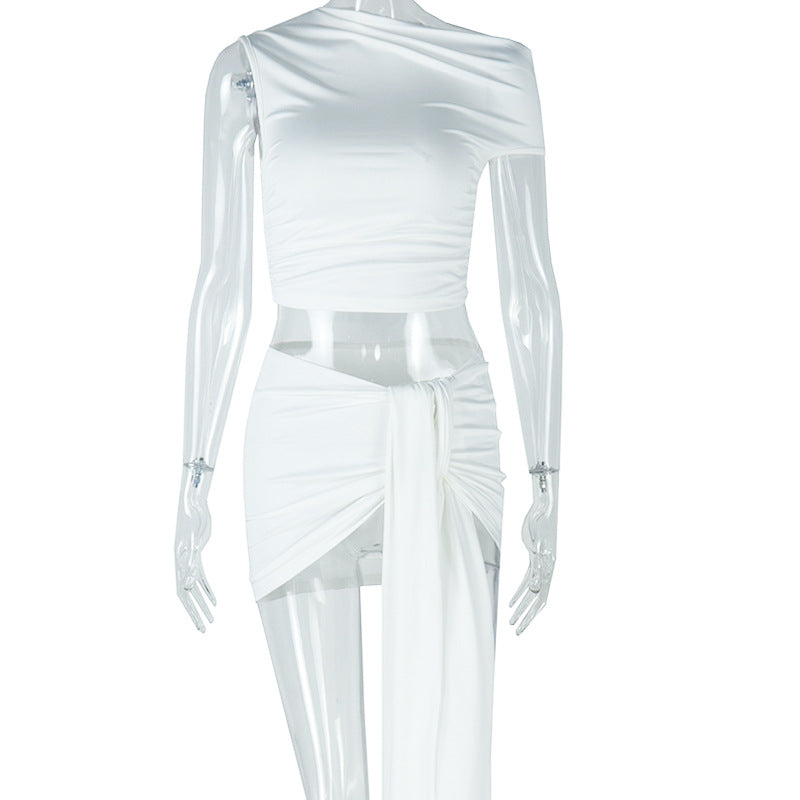 Casual Crop Top Tie Dress Set Sleeveless Solid Color Outfit