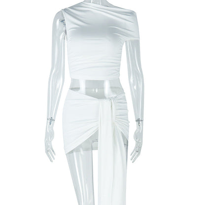 Casual Crop Top Tie Dress Set Sleeveless Solid Color Outfit