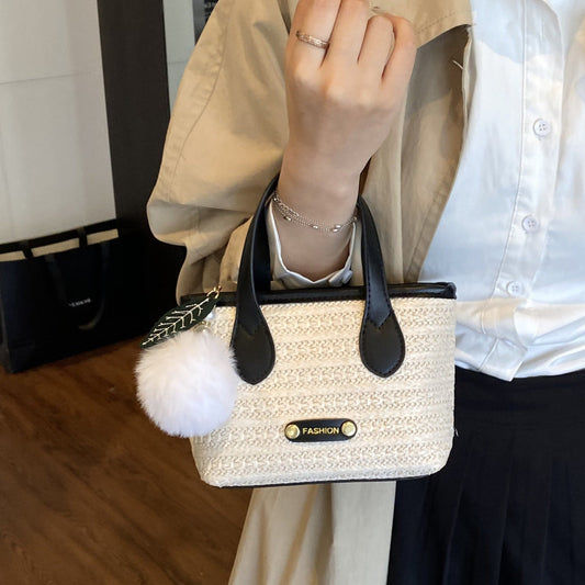 Colorful Woven Bucket Bag Stylish Casual Straw Handbag