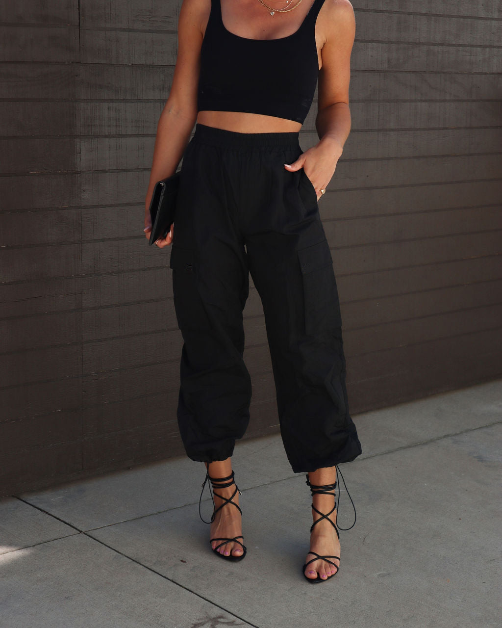 Multi-Pocket Work Pants for Women Casual Drawstring Tapered Trousers