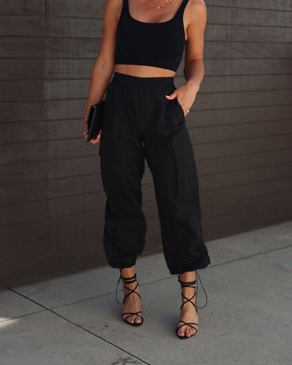 Multi-Pocket Work Pants for Women Casual Drawstring Tapered Trousers