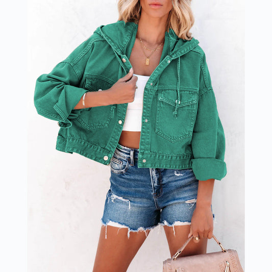 Trendy Casual Hoodie Denim Jacket for Women