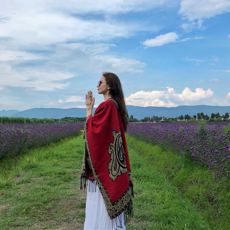 Thickening Cloak With Ethnic Style Grassland Cloak
