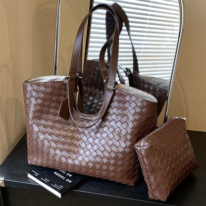 Woven Tote Bag Vintage Style Large Capacity Shoulder Bag