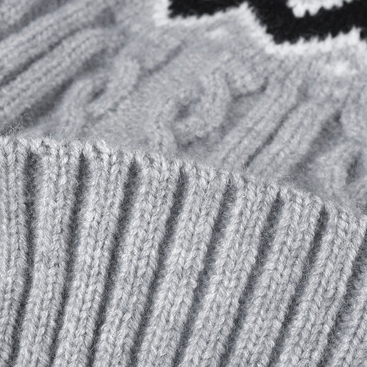 Splicing Twist Padded Knit Pom Beanie
