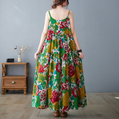 Summer New Women'S Suspender Skirt Age-Reducing Cotton And Linen Large Swing Cake Skirt