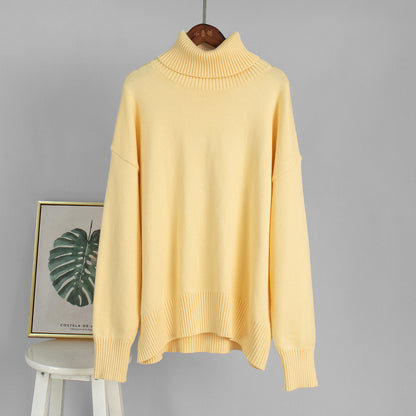 Solid Turtleneck Sweater Cozy Knit Pullover for Women